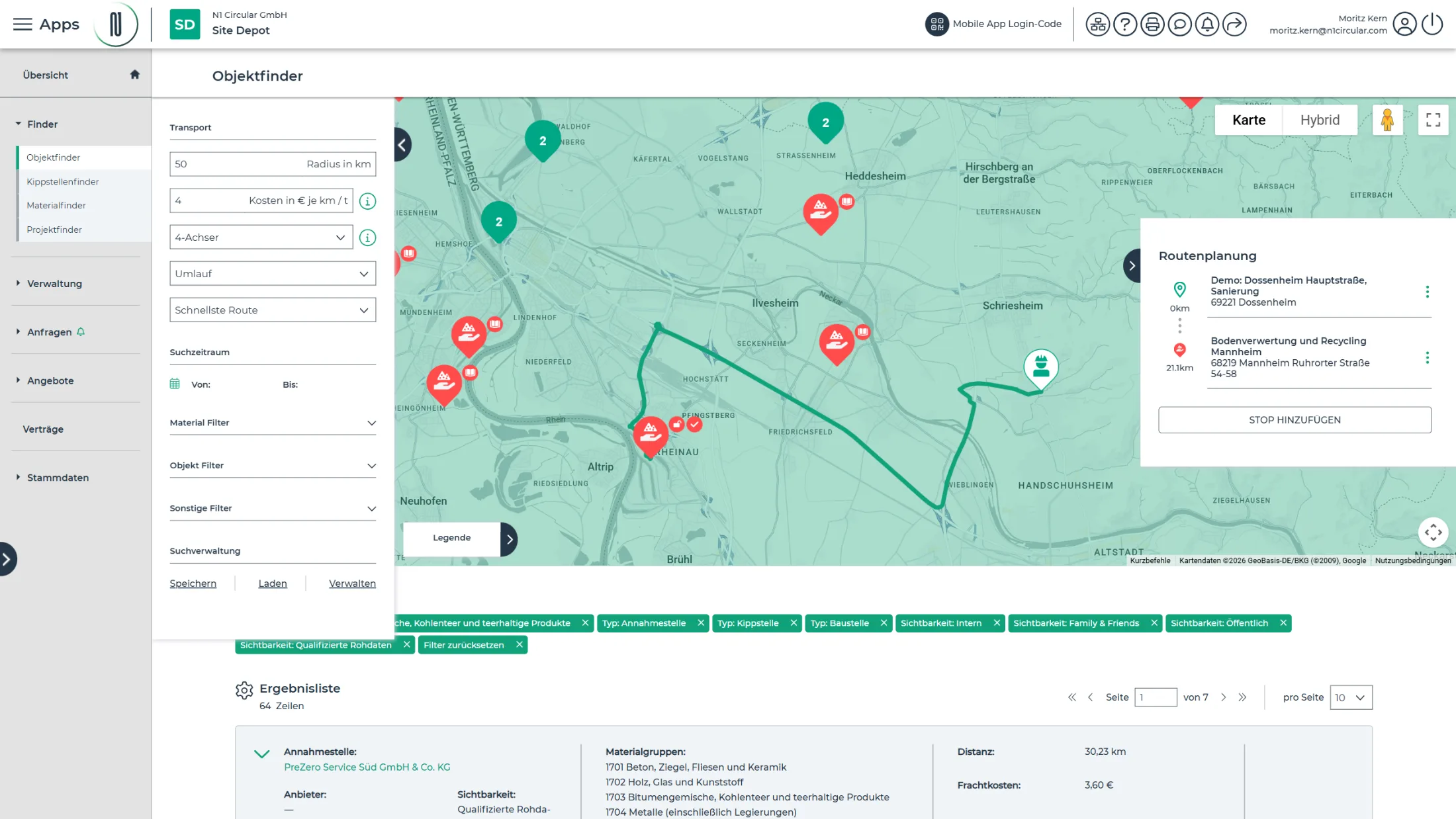 Objektfinder in Site Depot