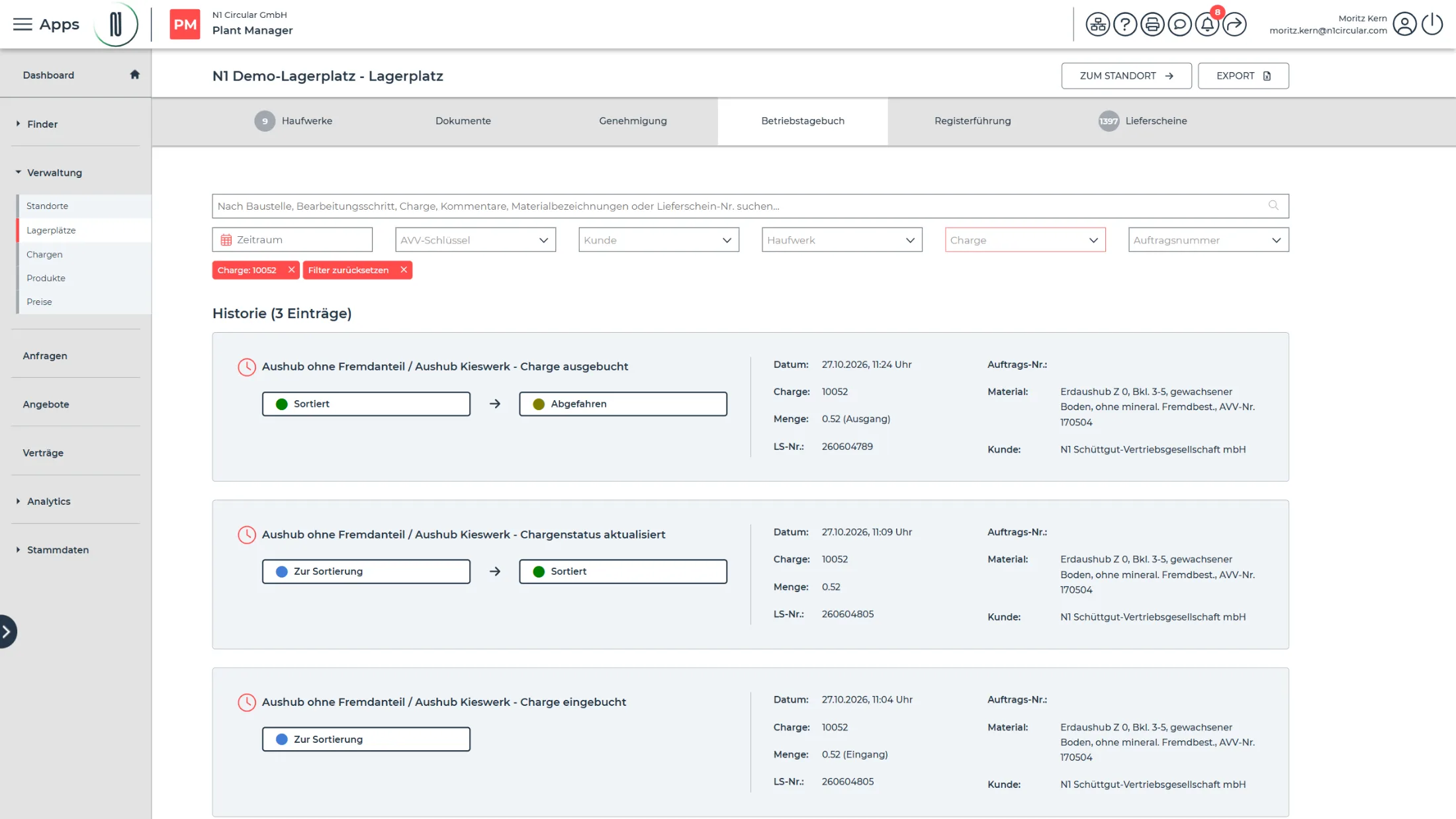 Betriebstagebuch und Registerführung in PLANT MANAGER