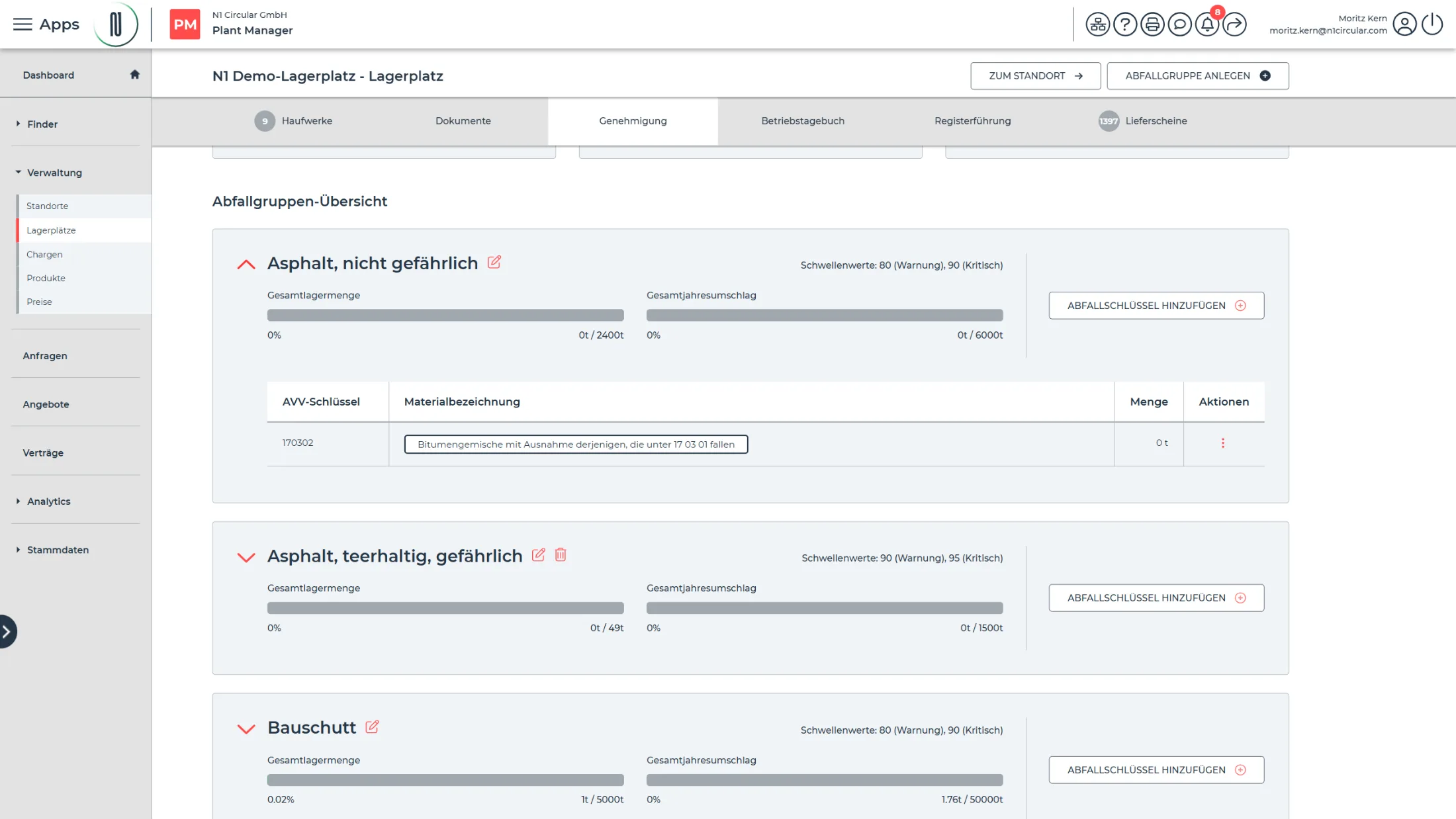 Dokumente und Genehmigungen zum Lagerplatz in PLANT MANAGER