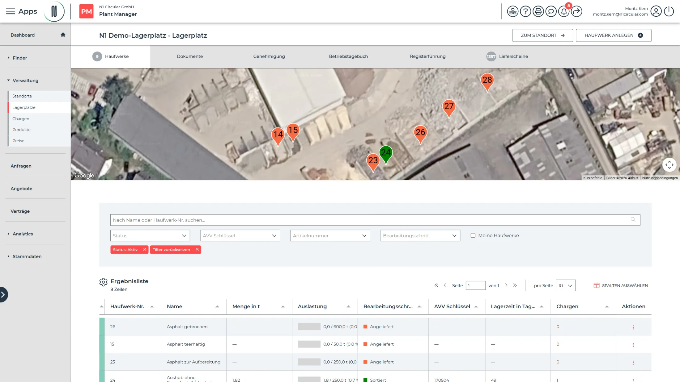 Haufwerke und Chargen in PLANT MANAGER